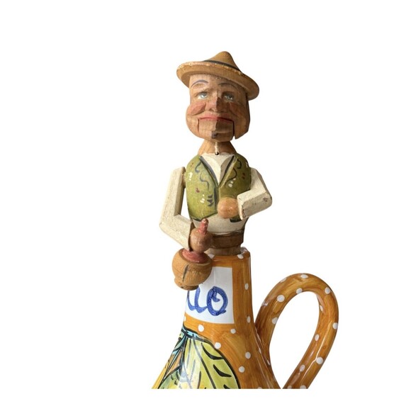 Vintage ANRI Hand Carved Man with Wine Bottle Mechanical Wooden Bottle Stopper - Picture 12 of 14
